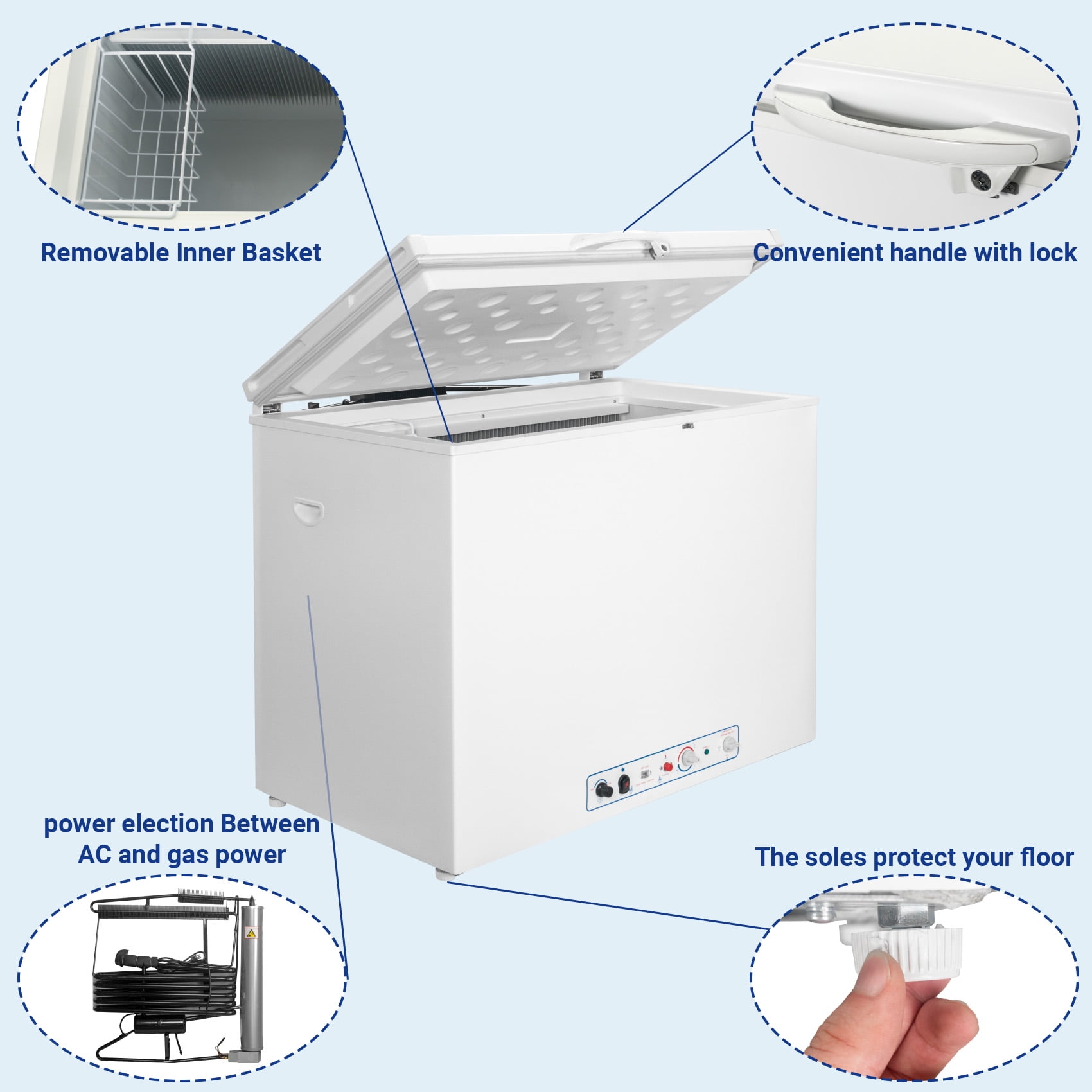 Smad Chest Freezer, LPG/110V-120V 2 Way Propane 200L with Lock Top Open Door for Outdoor White