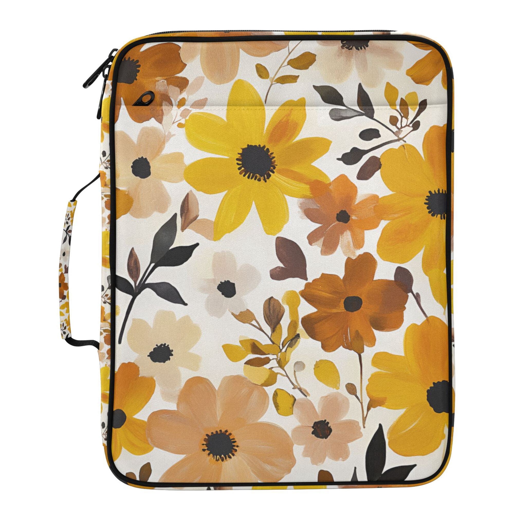 FORMRS Accordion File Folder A4 Size 7-Pocket Expanding Document Organizer Bag with 3 Ring Binder, Yellow Flowers