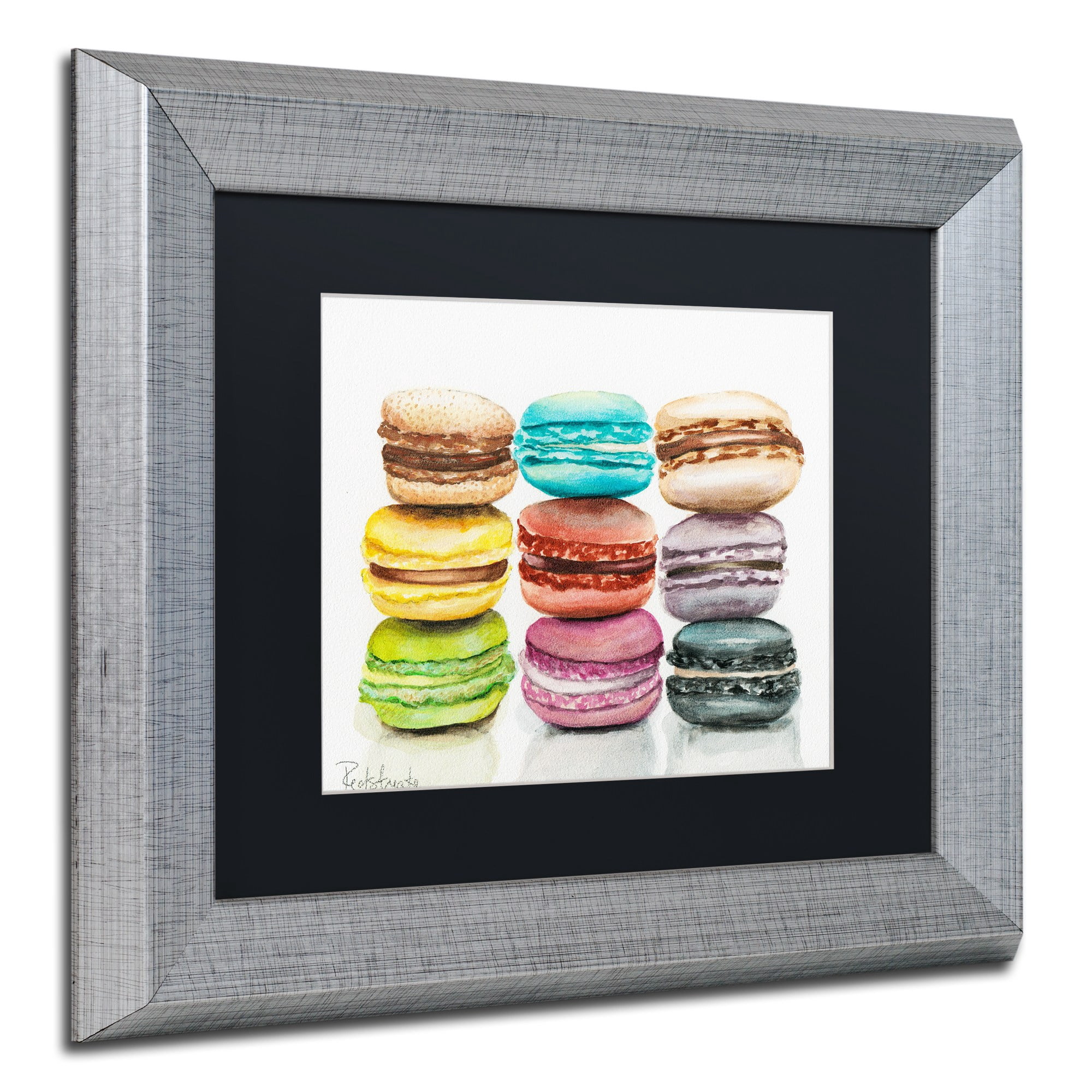 Trademark Fine Art "9 Macarons" Canvas Art by Jennifer Redstreake Black Matte, Silver Frame