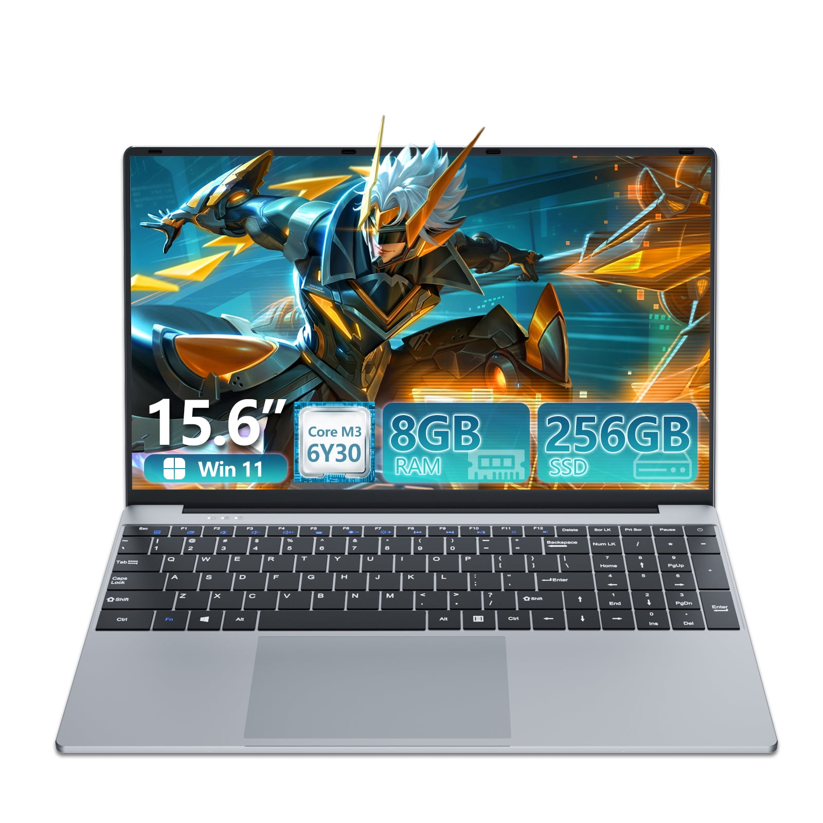 DUNHOO 15.6" Laptop with Windows 11, 8GB RAM 256GB SSD, 1080 FHD Screen , Portable Laptop for Students and Home Use, Silver