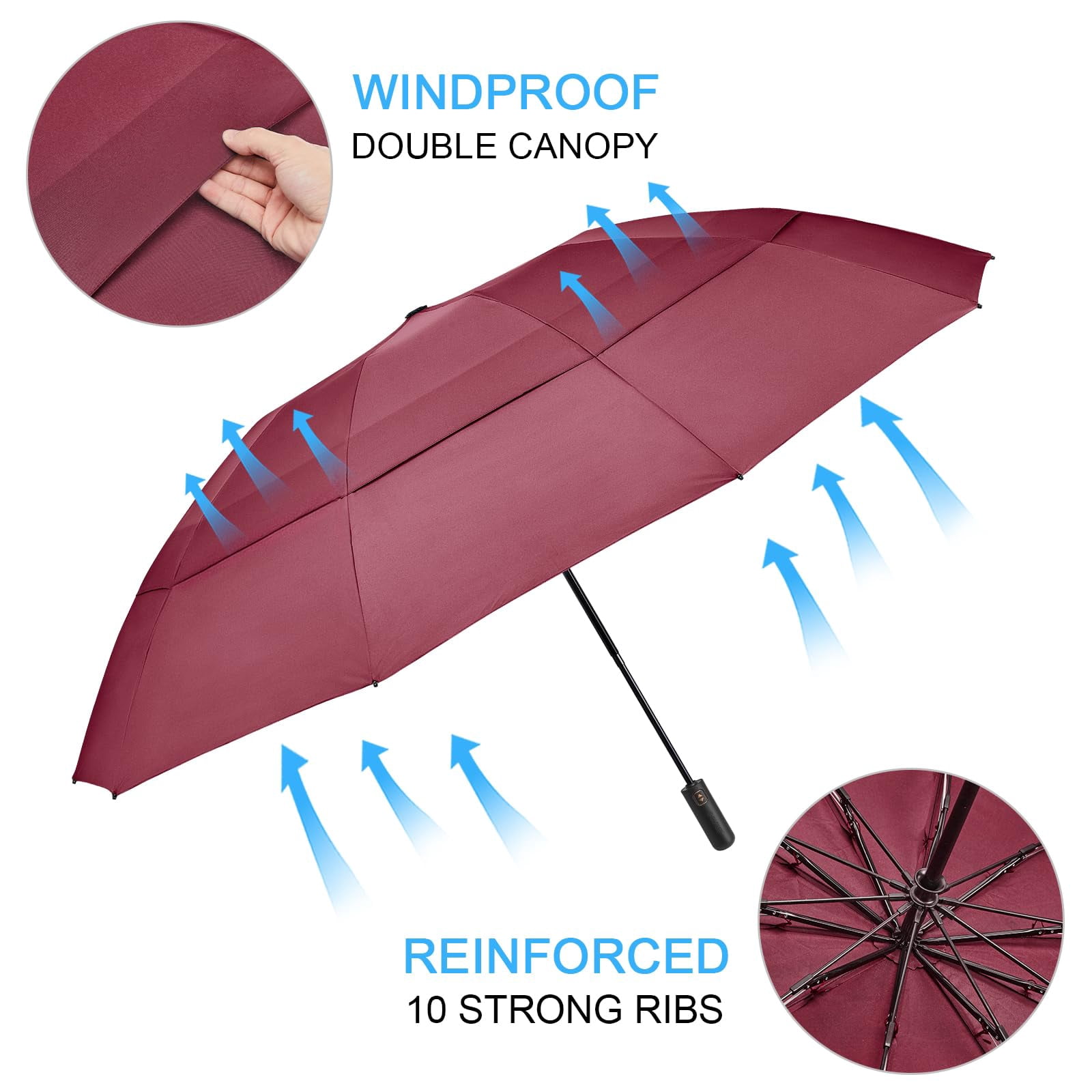 G4Free 42/46/54/62 Inch Large Golf Umbrella Compact Reverse Travel Umbrella 10 Ribs Windproof for Rain Double Canopy Automatic Open Close