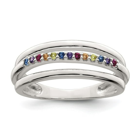 Auriga 925 Sterling Silver Polished Rainbow Cubic Zirconia 3-Band Ring Size 7 for Women