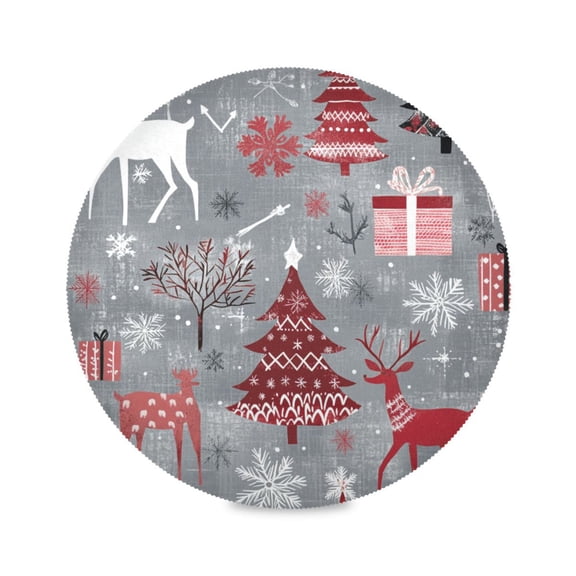 WOBOGO Red and White Christmas Tree Patterns Round Placemats Set of 6 Heat Resistant Washable Kitchen Table Decorations 15.4in