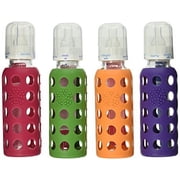 Lifefactory Glass Baby Bottles 9 Ounce - 4 Pack (Ocean Blue, Raspberry, Orange, Grass Green)