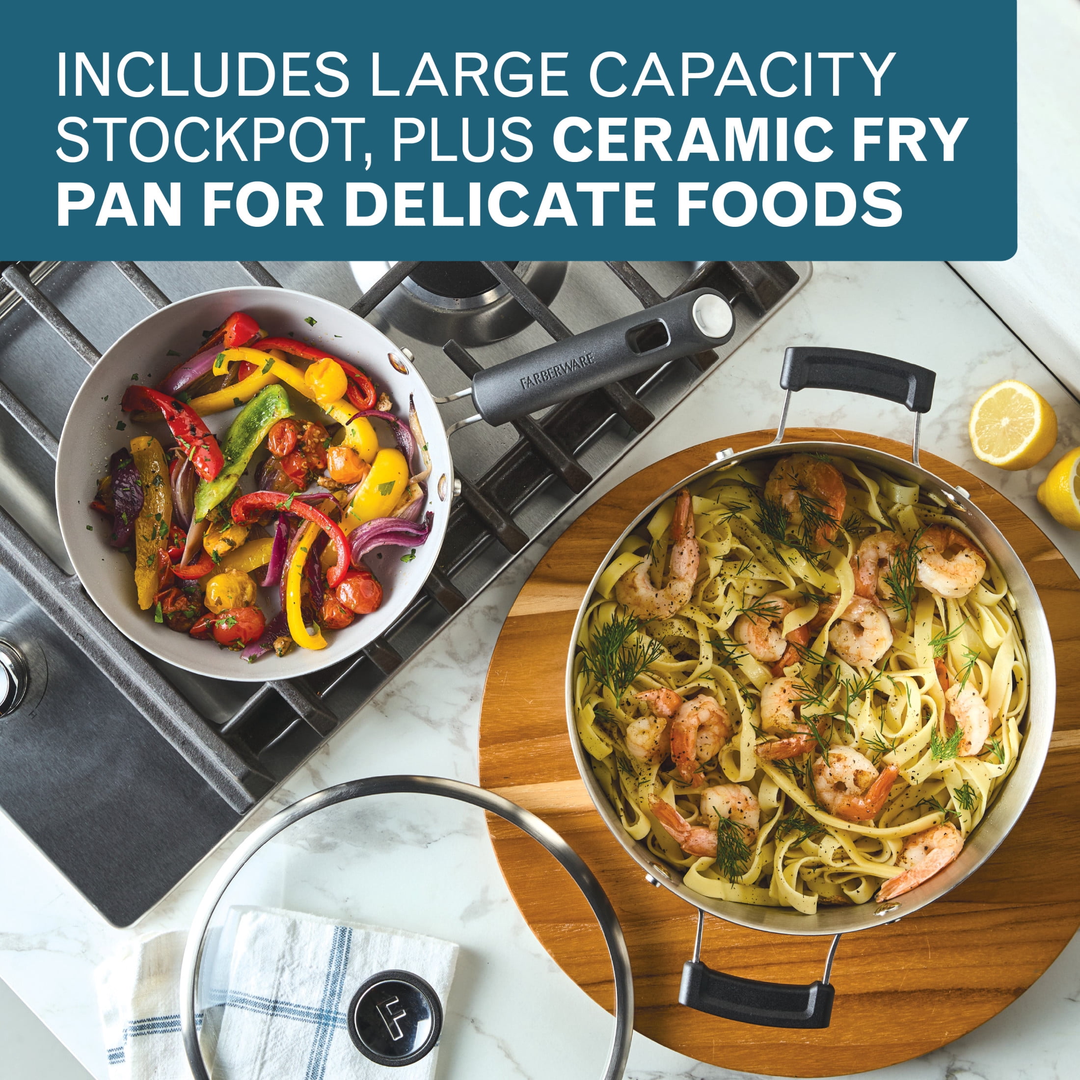 Farberware TrueCook 14-Piece Cookware Set, Stainless Steel, Dishwasher Safe, Induction Safe