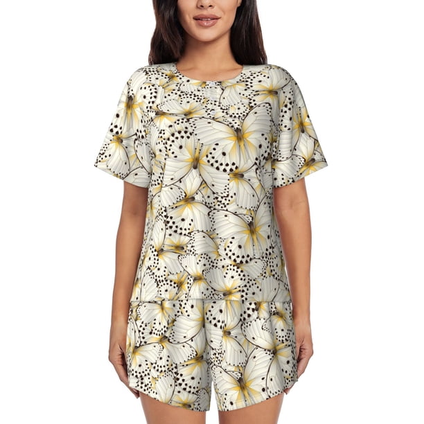 Fotbe Different Butterflys Conjunto de Pijama Estampado para Mujer, 2 Piezas, Ropa de Dormir con Camiseta de Manga Corta y Shorts Suaves-Large