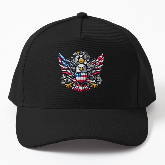 USA Flag Eagle Baseball Hat, Fourth of July American Bird Celebration Design Cap