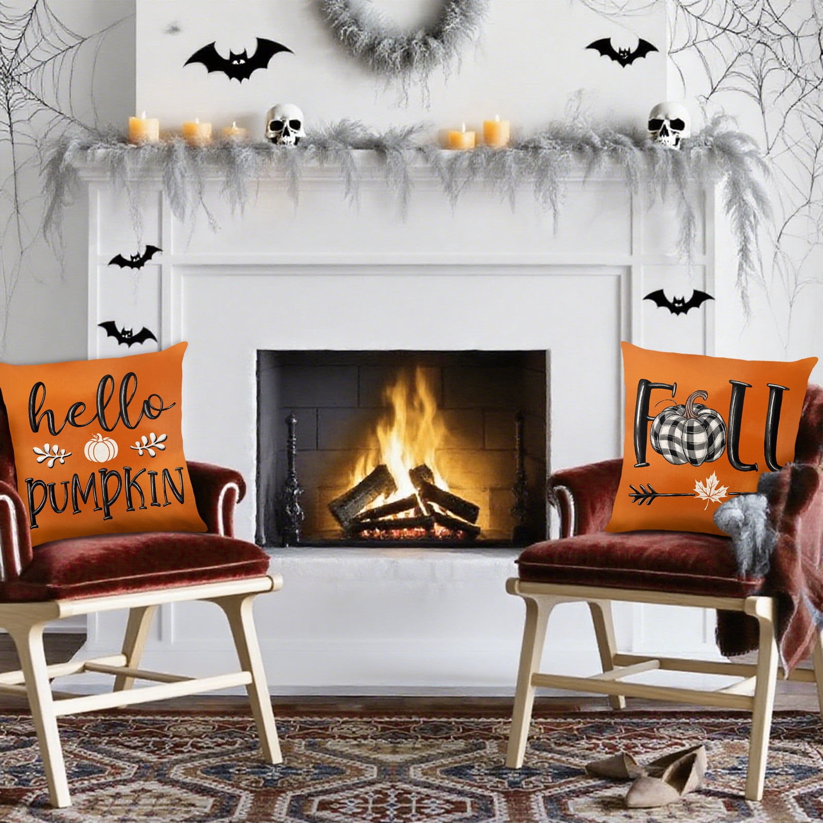 Sanmadrola Halloween Pillow Covers 18" x 18" Set of 4, Invisible Zipper, Pumpkin Pattern Pillowcases for Autumn Thanksgiving Holiday Home Decorations