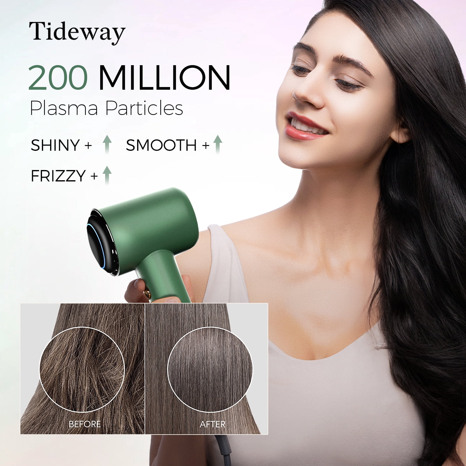 Tideway H11 Hair Dryer with Diffuser, High-Speed 110,000 RPM Brushless Motor, Plasma Tech, Smart Temp Control, Lightweight, Green