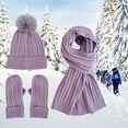thumbnail image 4 of Women's Winter Knit Hat Scarf Gloves Set, Solid Color Fleece Lined Three-Piece Accessories, Warm Wool Blend Thermal Set, New Style Cold Weather Beanie and Neck Warmer with Matching Gloves Purple, 4 of 4