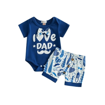 

Newborn Baby Boys Girls Fathers Day Outfit I Love My Daddy Short Sleeve Romper and Shorts Summer Clothes Sets