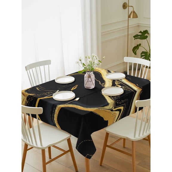 Black Gold Marble Tablecloth Rectangle Table Cloth 60x84, Waterproof Outdoor Table Cloth Covers Decorative Table Protector, Modern Geometric Textured Washable Table Cover for Kitchen Dinning Party