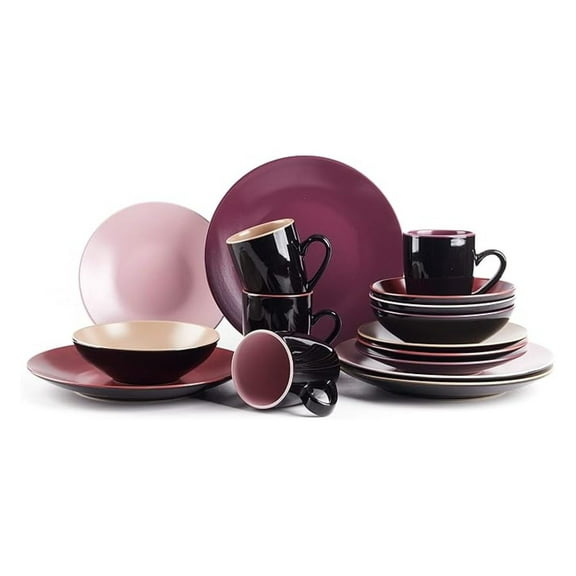 Colors Life 16pc Dinnerware Set - Very Berry, Stoneware, 4 Assorted Colors, Dishwasher Safe, Microwave Safe, Service for 4
