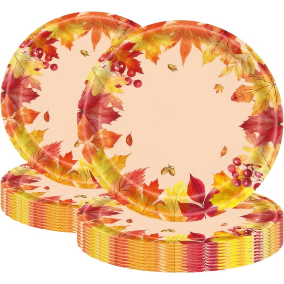 24pcs Thanksgiving Disposable Paper plates Autumn maple leaf Thanksgiving Party Birthday theme paper plates party decorations 7in