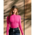 thumbnail image 2 of Women's 2 Piece Bodysuits Sexy Ribbed One Piece Zip Front Long Sleeve Tops Bodysuits, 2 of 6