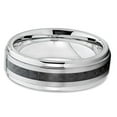 thumbnail image 2 of 6mm Polished Silver Tungsten Carbide Wedding Band Stepped Edges Black Carbon Fiber Center Ring 10 (10), 2 of 4