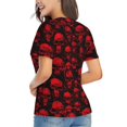 thumbnail image 3 of Fuzoiu Red Skulls Print Women's Classic V-Neck T-Shirt, Short Sleeve V Neck Tees for Casual Everyday Wear,Casual Fit Tee,Summer Fashion Tops-Medium, 3 of 5