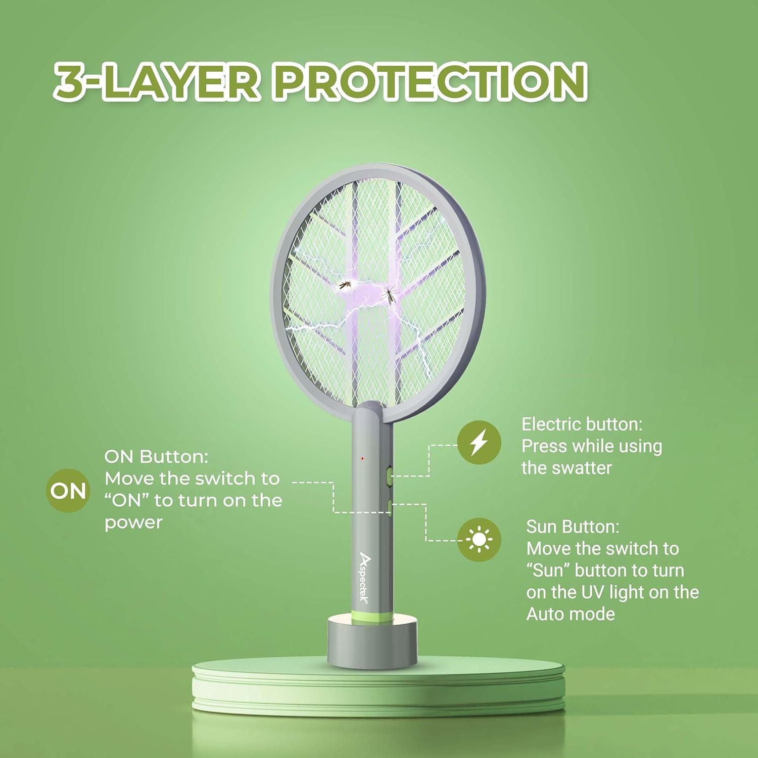 Aspectek Electric Fly Swatter and Bug Zapper, 3000V, Handheld