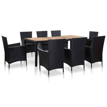 Anself 9 Piece Patio Dining Set with Cushions Poly Rattan Black