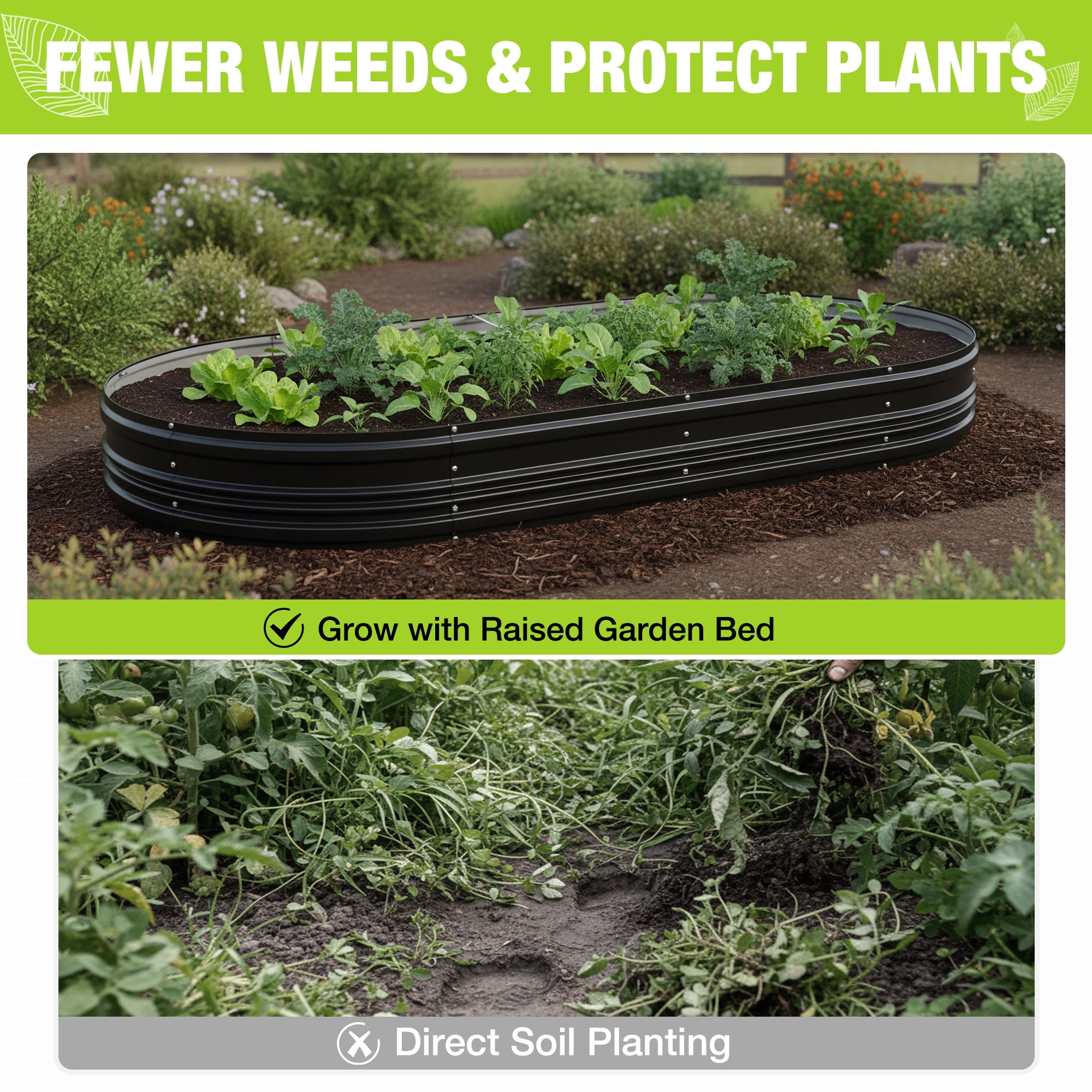 WORKPRO 2-Pack Galvanized Raised Garden Bed, 8 x 4 x 1 ft Outdoor Garden Planter Box, Black
