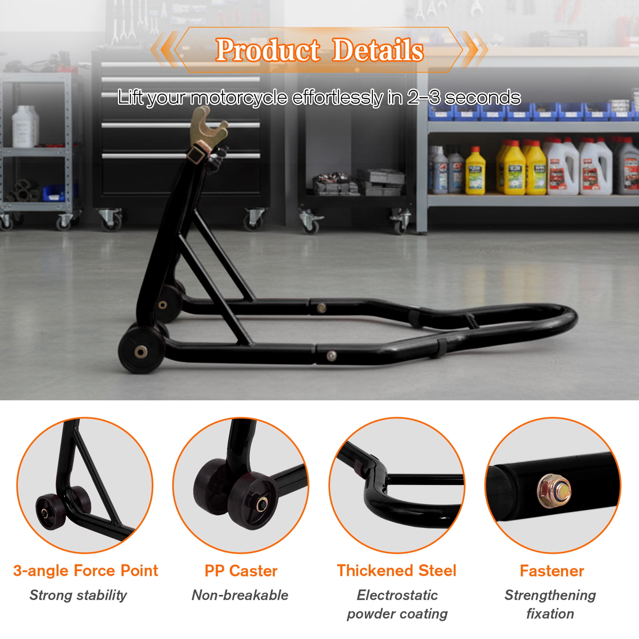 Noble House Universal Motorcycle Front and Rear Lift Stand, Heavy Duty Universal Wheel Paddock Stand, Black
