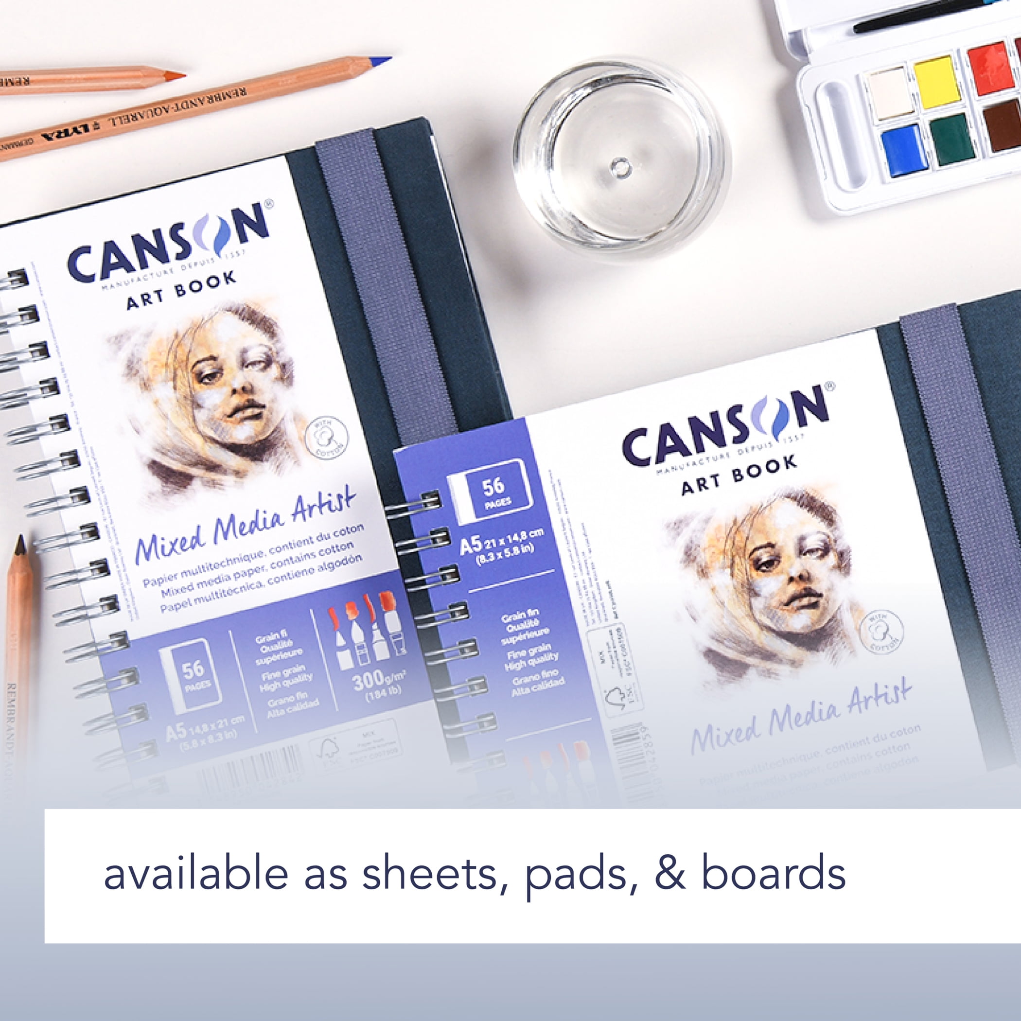 Canson Artist Series Mixed Media Art Book, Fabric Cover, Side Wire Binding, 56 Sheet, 8.3x11.7 inch