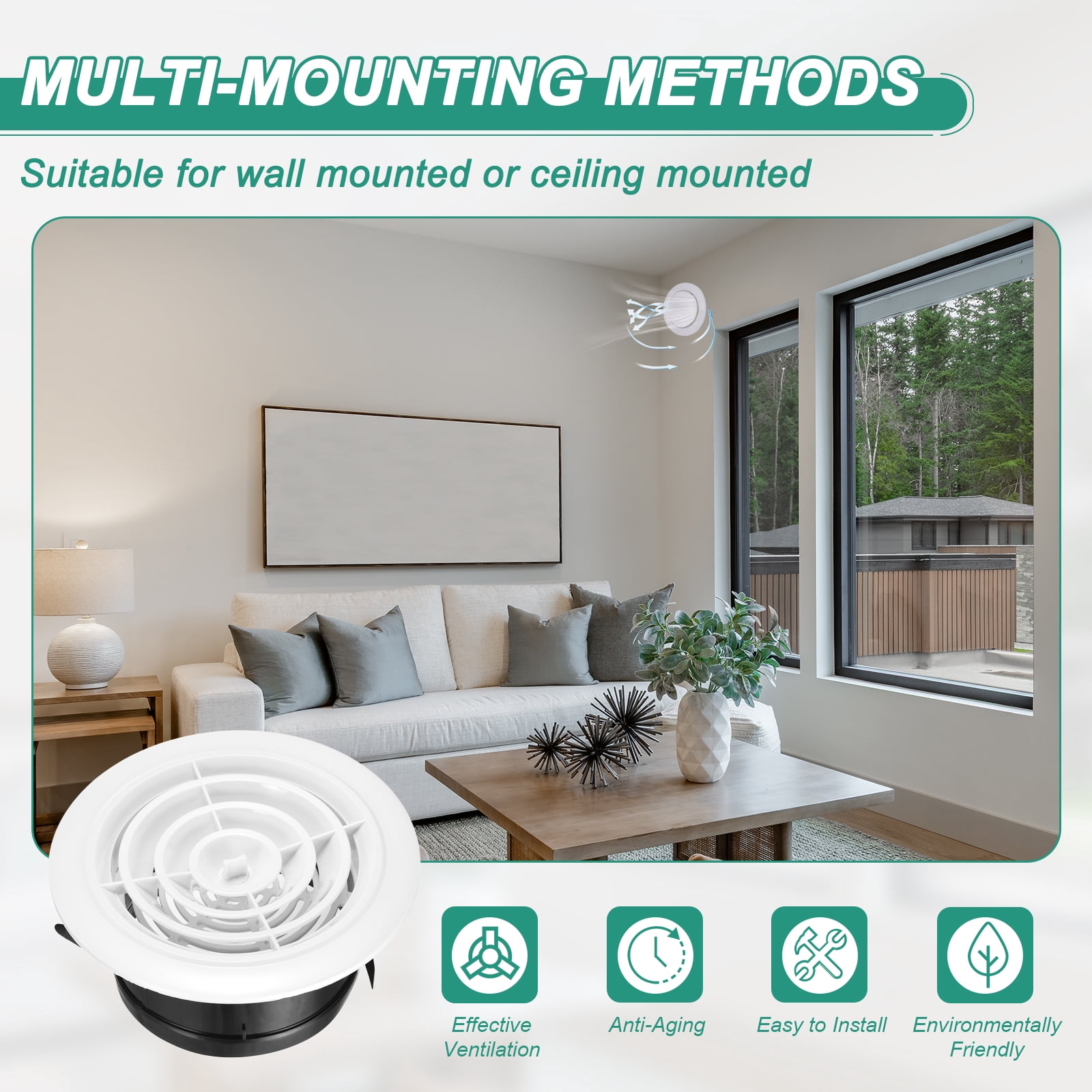Uxcell Soffit Vent 5" ABS Adjustable Round Louvered Vent Cover Grille Cover Ceiling Diffuser for Home Bathroom Office Kitchen Ventilation System