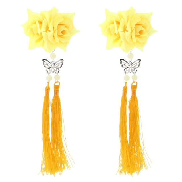 STARTIST Pinces à Cheveux en Forme de Fleur en Tissu Mode Filles à Franges Accessoires Cheveux Jaune