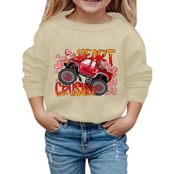 IWRICH Toddler Kids Valentines Day Sweatshirts Boys Girls Love Heart Outfit Crew Neck Long Sleeve Tops,Size 2-10 Years 03-Beige 160