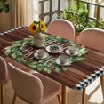 thumbnail image 3 of Farmhouse Green Garland Table Cloths for 6 Foot Rectangle Tables, Spring Black Plaid Wood Grain Patio Waterproof Elastic Fitted Tablecloths, Washable Rectangular Table Cover for Camping, 3 of 8