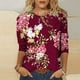 thumbnail image 1 of ICHUANYI Liquidación Camiseta estampada de moda para mujer Blusa de mangas 3/4 Tops casuales con cuello redondo ICHUANYI WER202308255901, 1 of 5