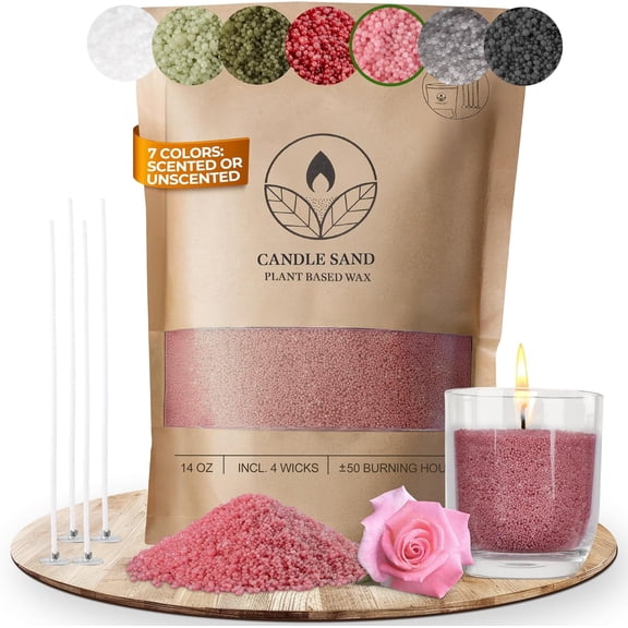 Scented Candle Sand with Wicks, Pearled Candle, Wax Granules, 14oz Sand Wax Granules 4 Wicks (Pink, Rose)