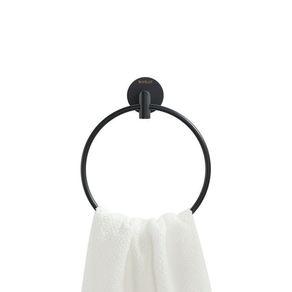 BUVELOT Black Towel Ring for Bathroom, Modern Hotel Style Hand Towel Holder Wall Mounted, Contemporary Hand Towel Rack, Matte Black,077060-MB Leo Seires