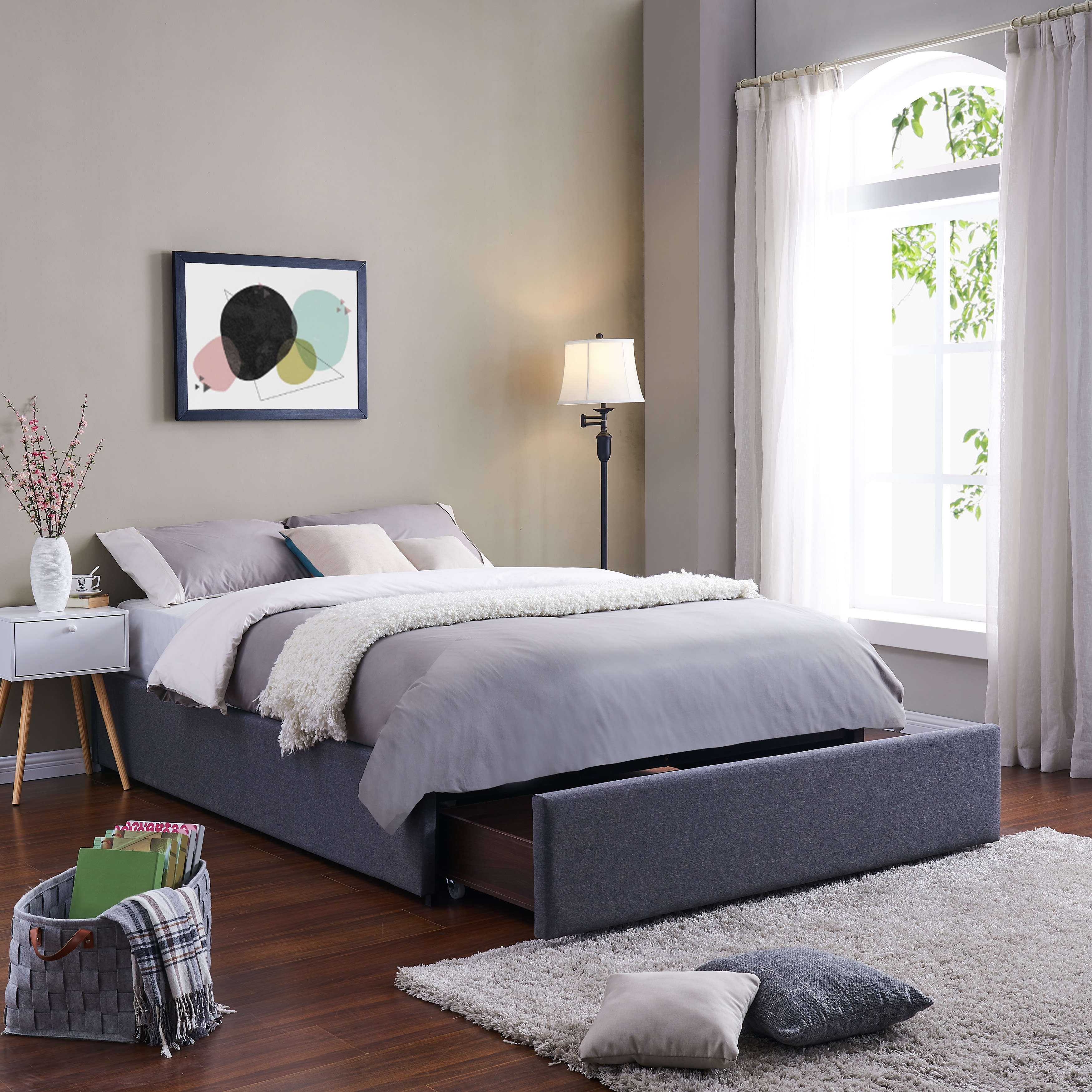 Mainstays Upholstered Storage Platform Bed Gray Multiple Sizes Mainstays Upholstered Storage Platform Bed Gray Multiple Sizes