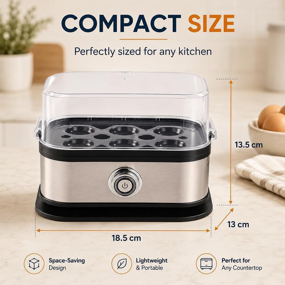 Multifunctional Egg Steamer with Clear Lid, Electric Egg Cooker for 6 Eggs with Auto Shutoff, 304 Stainless Steel Rapid Cooker with Dry-Burn Protection for Soft, Medium or Hard-Boiled Eggs (1PC)