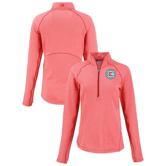 Women's-Cutter & Buck  Red Chicago Fire Peshastin Eco Fleece Recycled Half-Zip Top