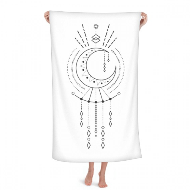 Moon Alien Totem Pattern Geometry Hand Towel Bath Facecloth Soft Cotton Washcloth