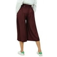 thumbnail image 5 of Bimba Women's Rayon Capri Wide Leg Culottes with Back Elastic Casual Summer Pants With Belt Maroon - Small, 5 of 5