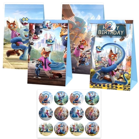 Yyzldj Zoo Utopia Party Cartoon Theme Gift Bags for Kids Birthday Favors, Multicolor, 12 Count