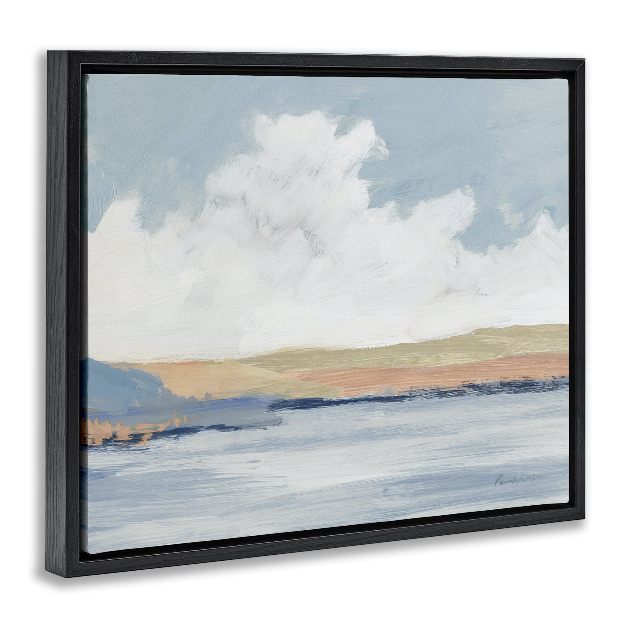 Stupell Industries Pastel River Landscape Landscape & Nature Painting Black Floater Framed Canvas Art Print Wall Art, 21 x 17