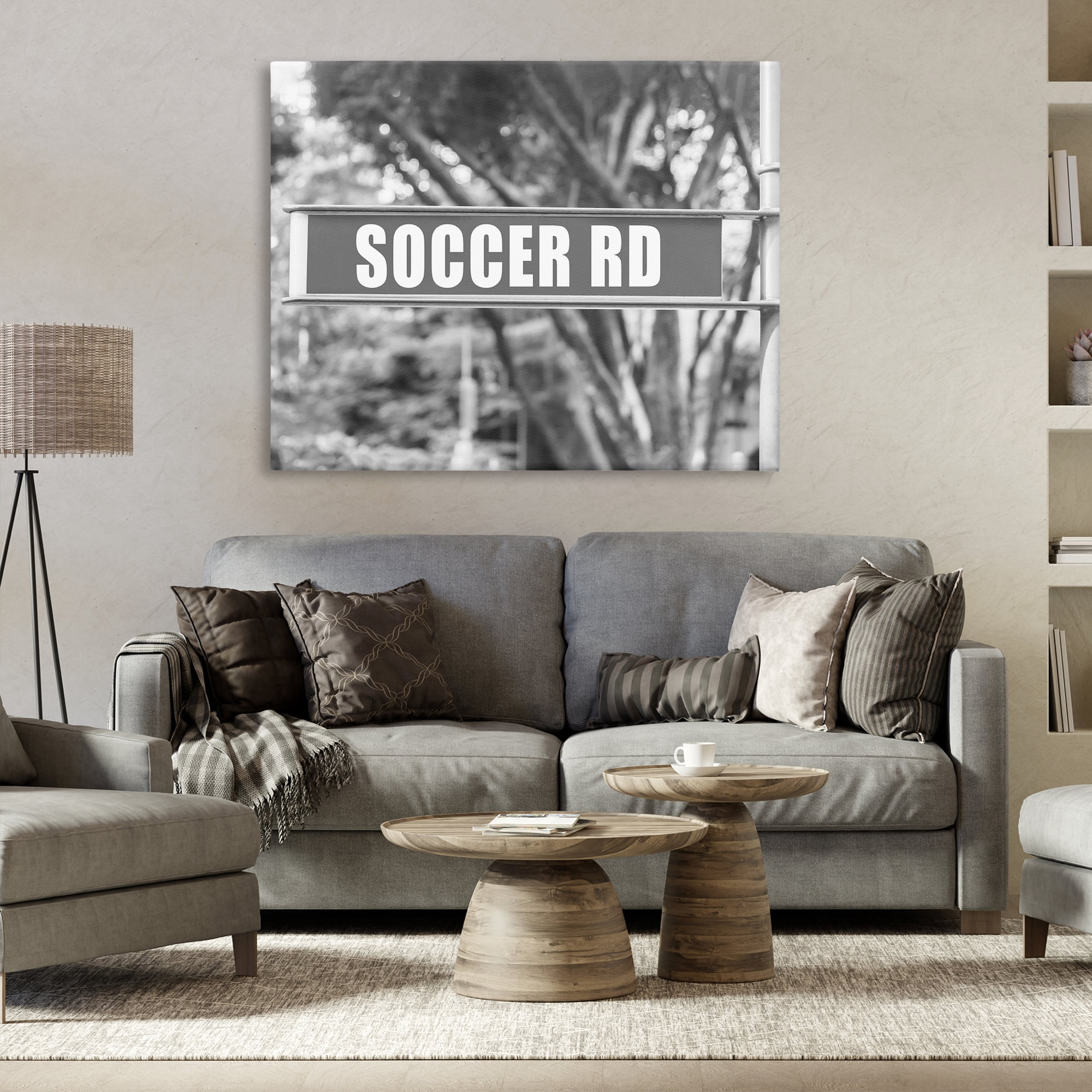 Stupell Industries Soccer Road Sign Sports Photography Wrapped Canvas Art Print Wall Art, 48 x 36