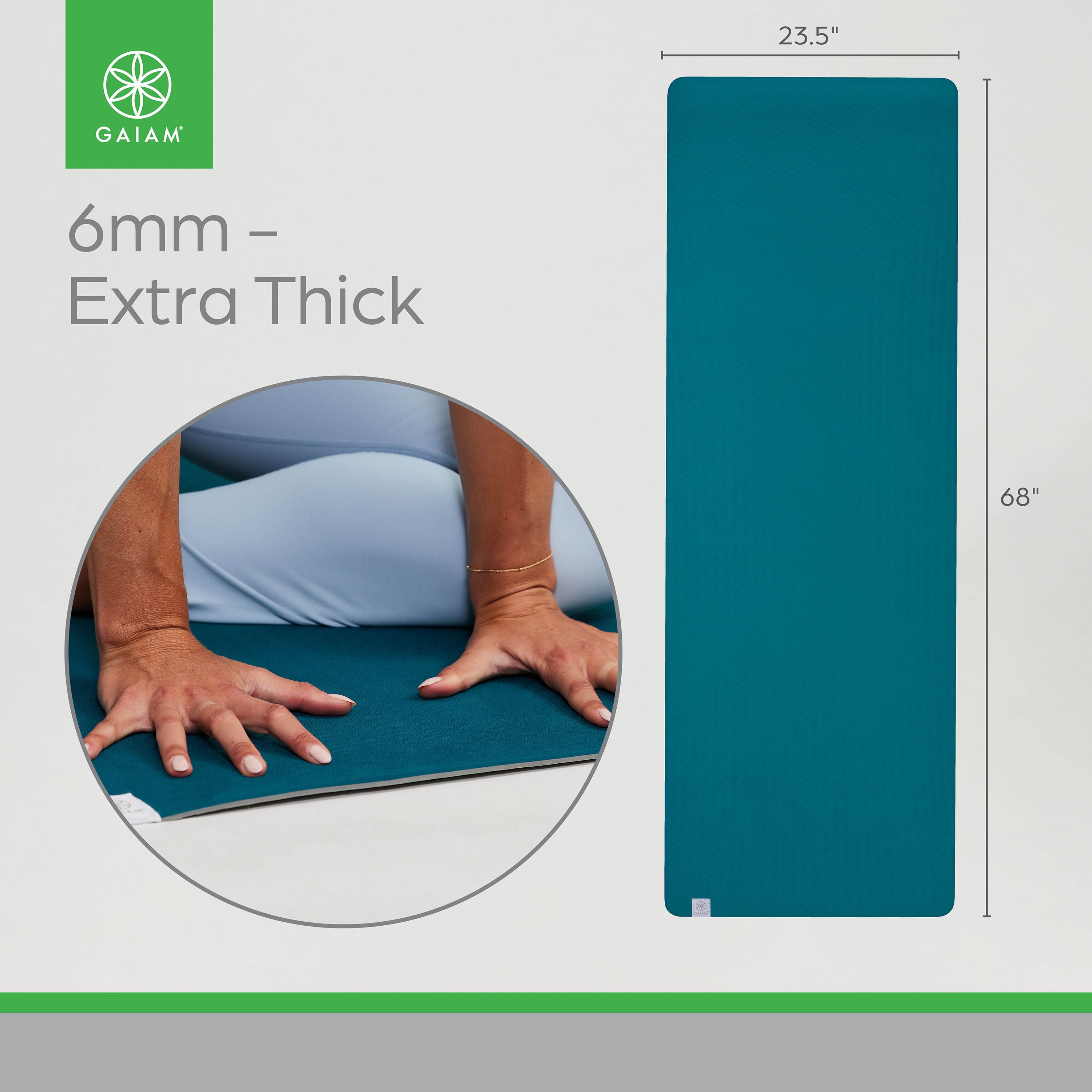 Gaiam Performance Yoga Mat, Teal/Grey, Eco-friendly TPE, 23.5