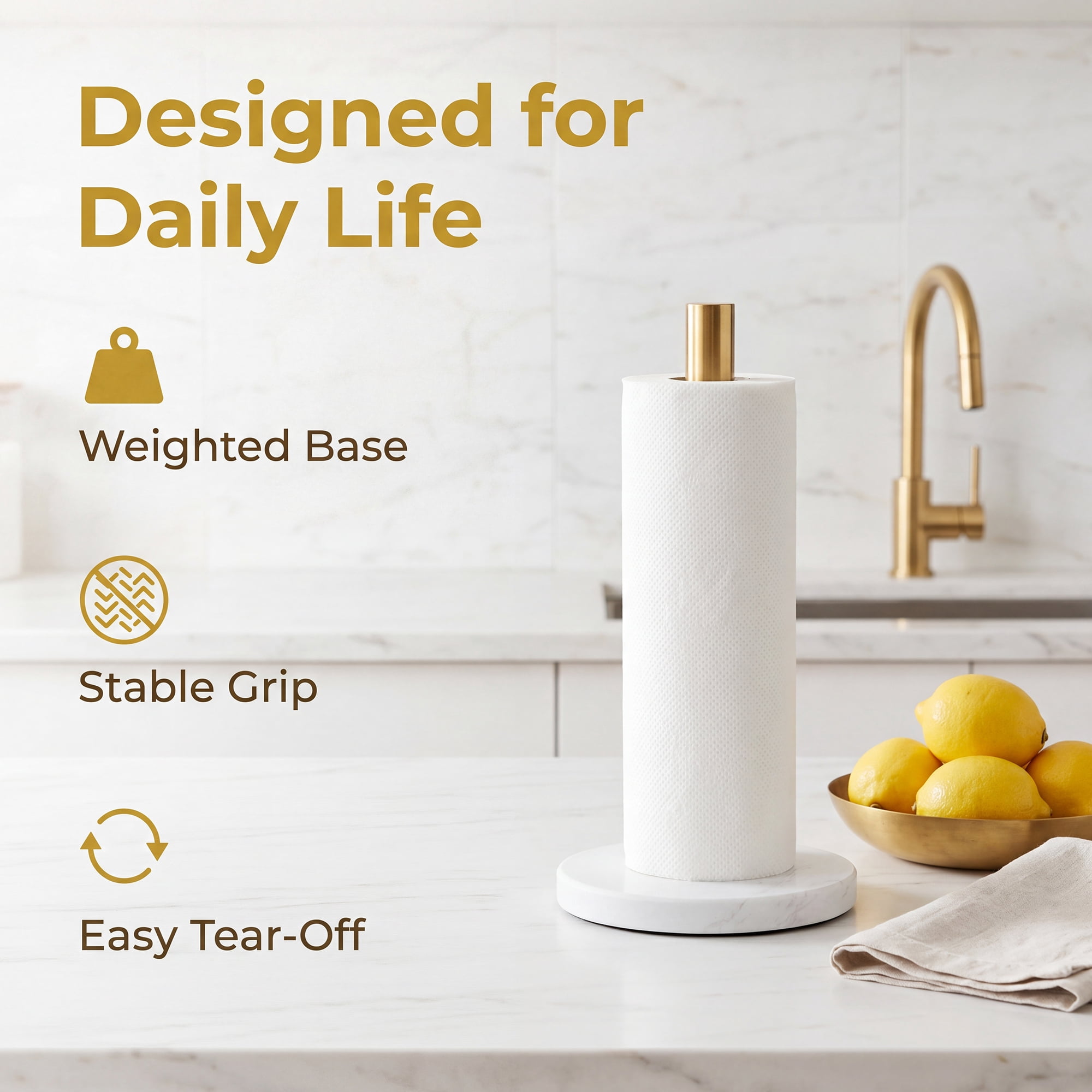 Unique Bargains Non Slip Base Paper Towel Holder Gold C 12.2x6.1inch