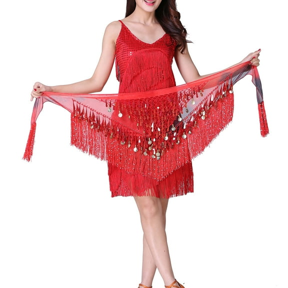 Chiffon Tie-Dye Triangle Dance Class Performance Hip Scarf Scarves Fringe Coins