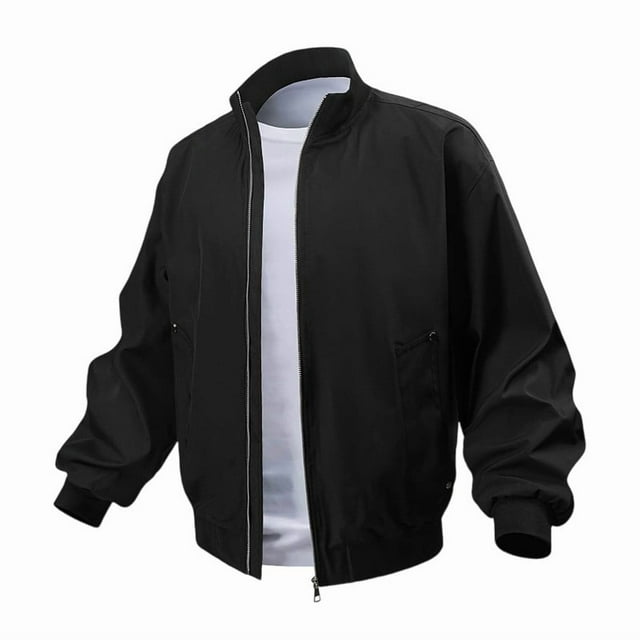 Mens Jackets Casual Stand Collar Flight Jacket Solid Long Sleeve Hooded