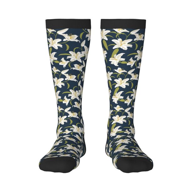 Fotbe Lilies Flowers Calcetas Divertidas Estampadas para Hombre y Mujer, Calcetas de Algodón hasta la Rodilla para Caminar, Correr, Enfermería y Embarazo
