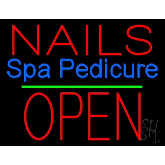 Nails Spa Pedicure Block Open Green Line LED Neon Sign 15 x 19 - inches, Black Square Cut Acrylic Backing, with Dimmer - Bright and Premium built indoor LED Neon Sign for Spa decor and storefront.
