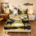 thumbnail image 3 of Manfei Farmhouse Style Deer Bed Sheets, Lake Mountain Landscape Full Size Sheets, Tan Golden, 4 Pieces, 1 Flat Sheet, 1 Fitted Sheet and 2 Pillowcases, 3 of 6