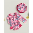 thumbnail image 2 of Inevnen Infant Baby Girl Swimsuit One-Piece Long Sleeve Rash Guard with Hat Set Floral Zipper Bathing Suit, 2 of 8