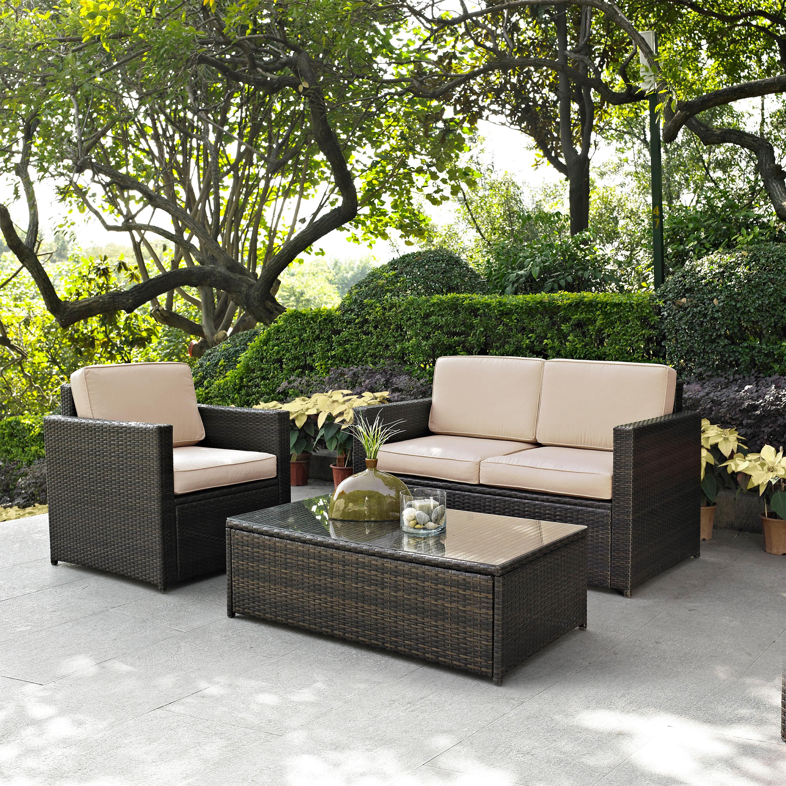 Crosley Palm Harbor 3 Piece Wicker Patio Sofa Set in Brown and Sand - image 3 of 4